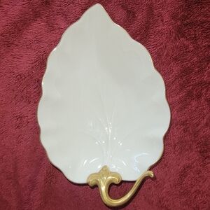 Lenox Elegant Cream Leaf-Shaped Dish with Gold Accent